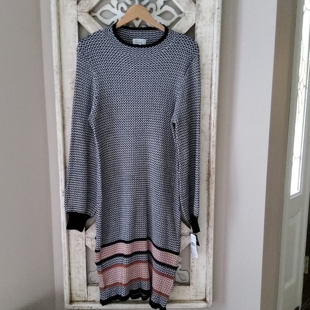 Robbie Bee Chevron Mock Neck Long Sleeve Knit Midi Dress XL Indie Glam NWT